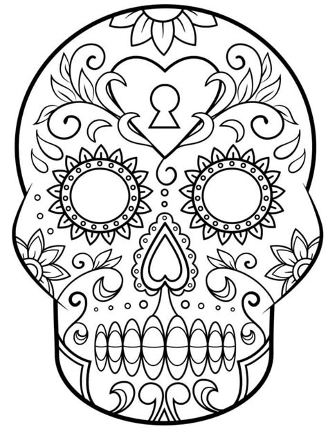 Awesome Skull In Day Of The Dead Coloring Page Download Print Or