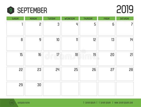 Vector Of Modern Green Calendar 2019 September In Simple Cle Stock