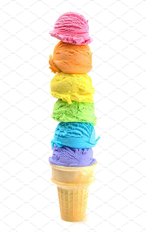 Six Scoops Of Rainbow Ice Cream Food Images ~ Creative Market