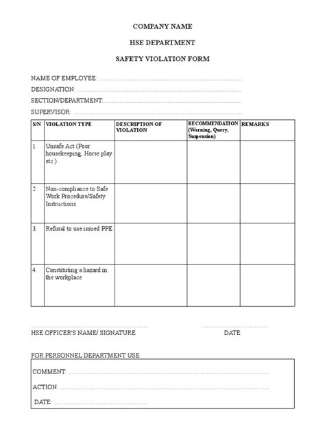 Safety Violation Form Pdf