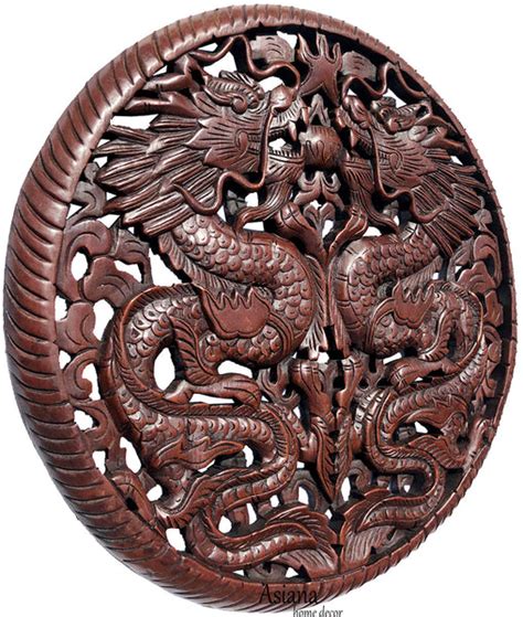Round Chinese Lucky Dragon Carved Wood Wall Art Brown Finish 24 Extr