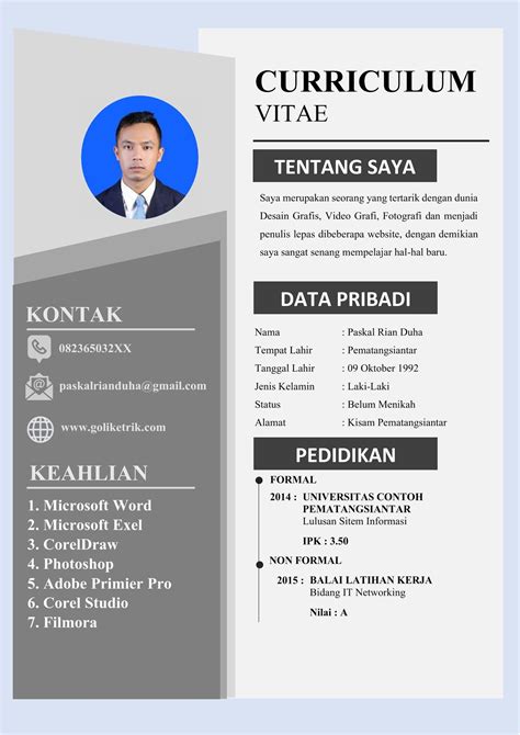 Contoh Curriculum Vitae Template Download Imagesee