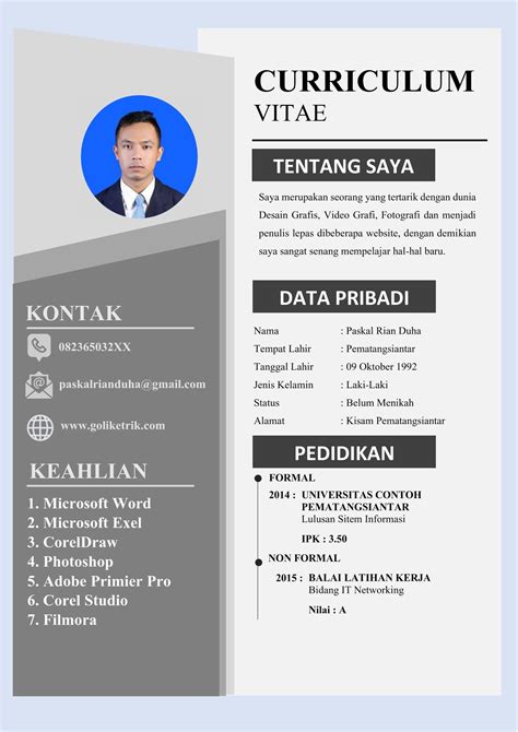 Download Gratis Template Cv Lamaran Kerja Kreatif Doc Bisa Edit Goliketrik