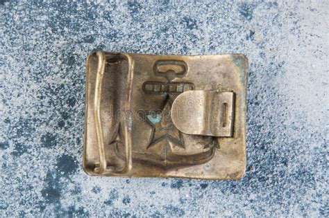 Old Brass Belt Buckle With A Star Stock Image Image Of Belt Military