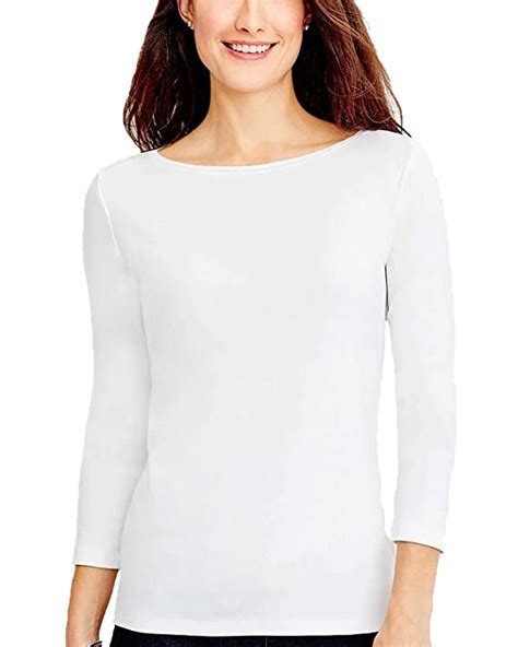 Buy Womens 34 Sleeve Boat Neck Shirts Casual Three Quarter Bateau Tops Plain Basic Tees White