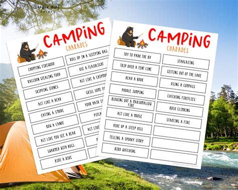 Camping Charades 33 Charade Ideas Printable Campground Party Etsy