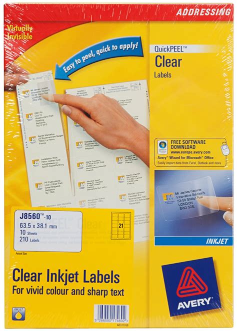 Avery A4 Label Sheets Pack Of 210 Clear Inkjet Labels Quick Peel