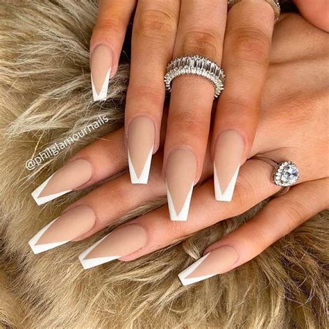 Coffin Tip Nails With White French Manicure Coffin Nail Designs Youll Want To Wear Rig