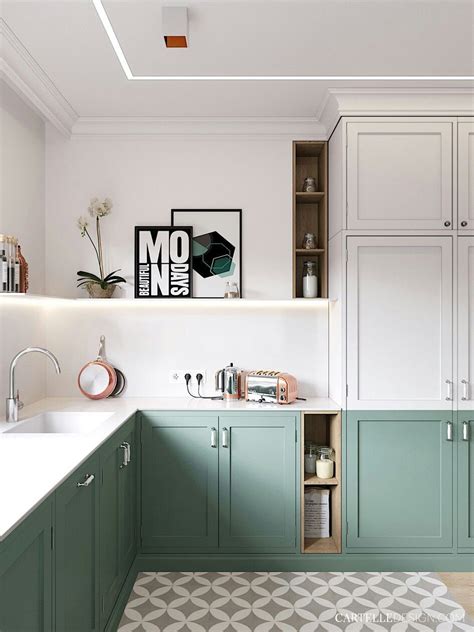 Green Lower White Upper Kitchen Cabinets Anipinan Kitchen