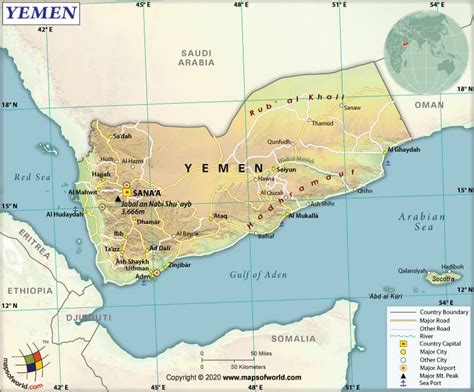 Physical Map Of Yemen Phislac