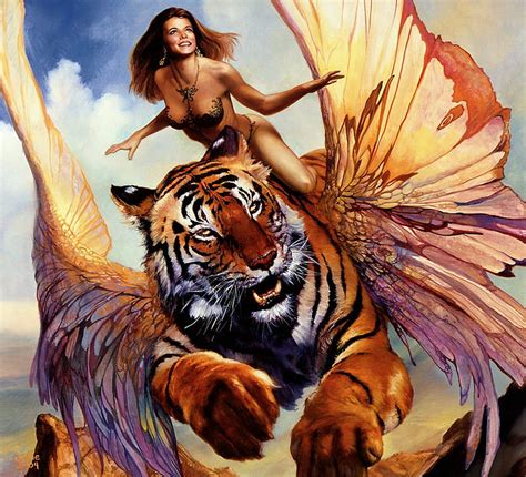 Fantasy Boris Vallejo Creature Art Frumusete Wings Luminos Tiger