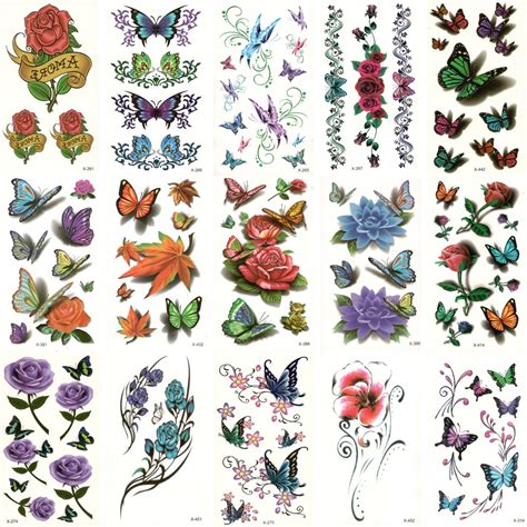 30pcs Fake Temporary Waterproof Tattoo Water Transfer Colorful Flower Butterfly Stickers Beauty