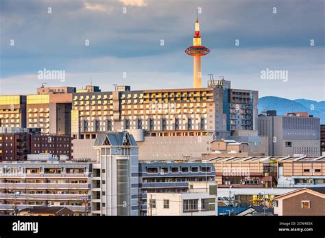 Kyoto Japan Downtown Cityscape Towards The Train Station And Tower At