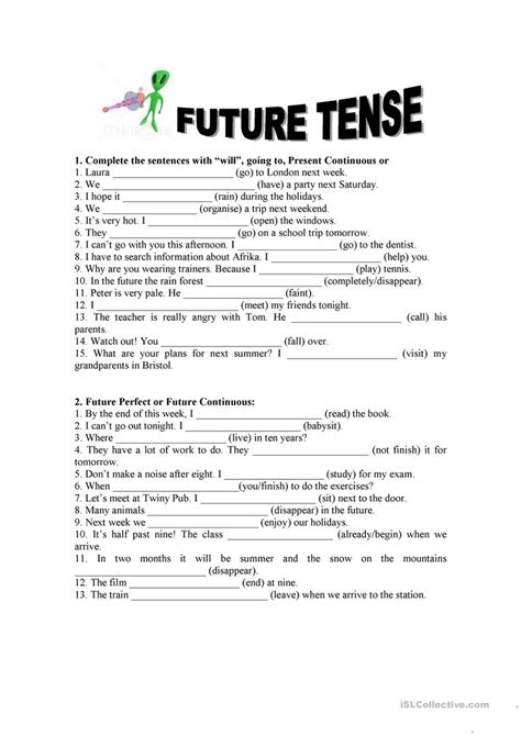 Future Tense Exercises Worksheet Free Esl Printable Worksheets Made