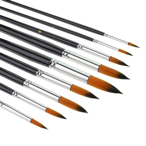 9pcs Round Pointed Tip Pony Hair Artists Filbert Paintbrushes