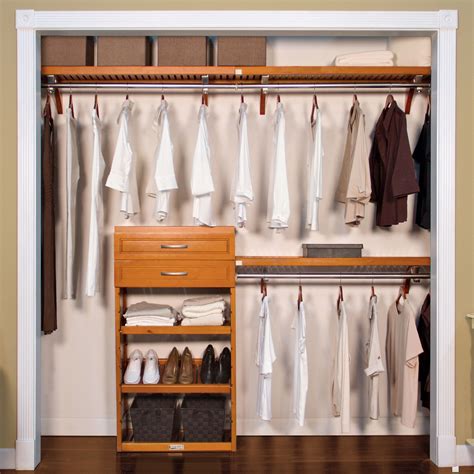 Closet storage is the first most important item that a person should examine when looking at organizing. 12in. Deep Woodcrest Organizer in an 8ft. Closet Design A - Caramel Finish (With images ...