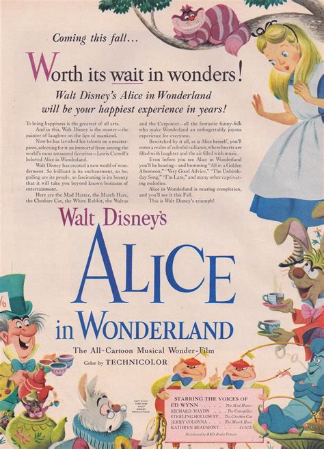 1951 Disneys Alice In Wonderland Movie Ad Original Vintage Ad Great Collectible Alice In