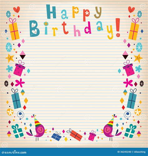 Happy Birthday Border Lined Paper Retro Card Stock Photo Image 36245240