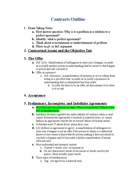 Free law essay examples to help law students. Contract Law 1L Outline | Offer And Acceptance | Parol ...