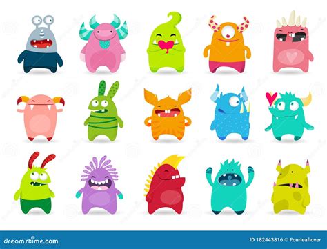 Set Of Funny Cute Monsters Cartoon Vector Illustration Stock Vector Illustration Of Avatar
