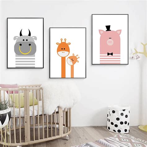 Cute Cartoon Animal Nursery Canvas Posters Giraffe Canvas Print Wall