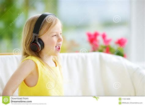 Cute Little Girl Wearing Huge Wireless Headphones Pretty Child