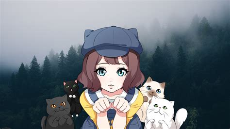 Brown Haired Female Anime Character Tokyo Dark Anime Cat