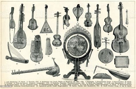 Collection Of Antique Music String Instruments Stock Illustration