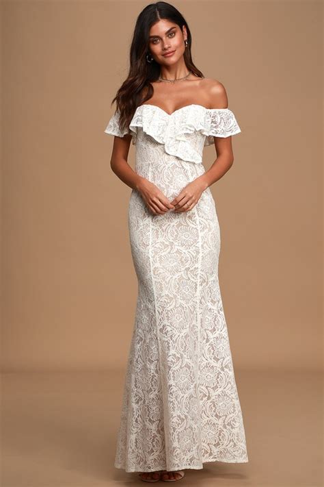 Lovely Ivory Maxi Lace Gown Off The Shoulder Maxi Dress Lulus
