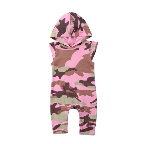 2018 Army Girls Pink Camo Sleeveless Newborn Baby Clothes Jumpsuit