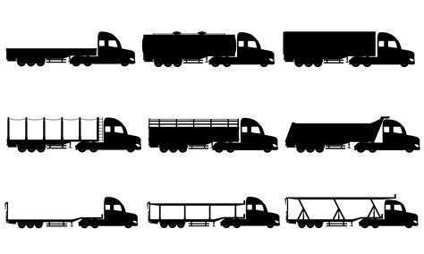 Set Icons Trucks Semi Trailer Black Silhouette Vector Illustration 509774 Vector Art At Vecteezy