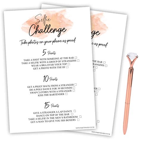 Hen Party Selfie Challenge Game Pack Of 8 Party Packs