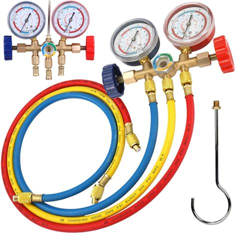 3 Way Ac Manifold Gauge Set With Hoses Couplers And Adapter Refrigerant