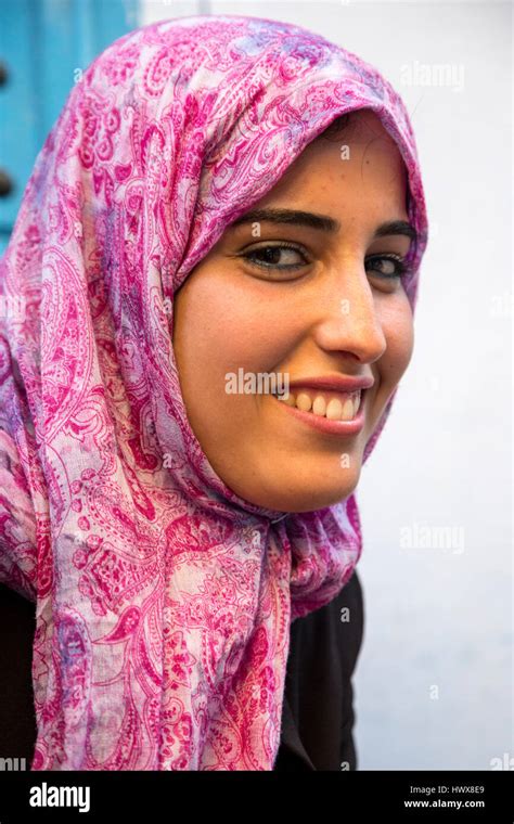 Chefchaouen Morocco Young Arab Woman In Headscarf Stock Photo