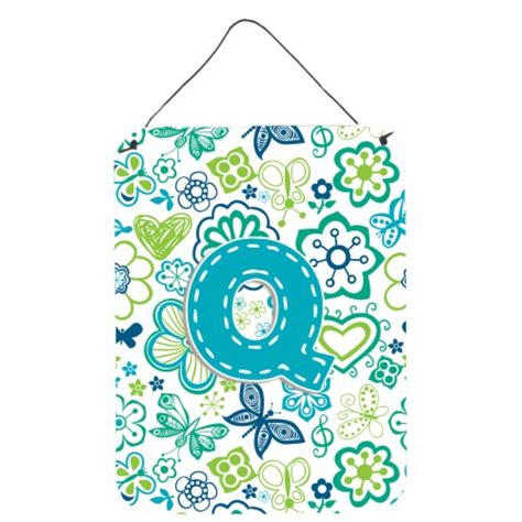Letter Q Flowers And Butterflies Teal Blue Wall Or Door Hanging Prints