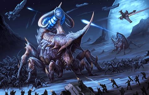 Fiction Planet Art Monsters Battle Starship Starship Troopers Hd