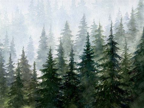 Forest Printable Wall Art Watercolor Evergreen Trees Etsy Forest