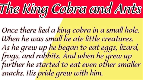 The King Cobra And The Ants Story In English By Learn With Shalini