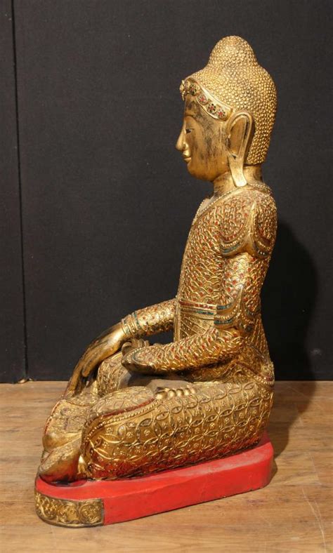 Antique Nepalese Buddha Statue Carved Wood Buddhism Buddhist Art