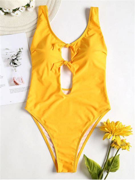 27 Off 2020 Low Back Knot High Leg Swimsuit In Rubber Ducky Yellow