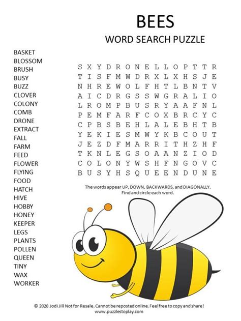 Free Word Search Puzzle Worksheet List Page Puzzles To Play Bee Activities Free Word