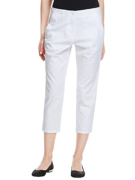 Marks And Spencer M White Cotton Rich Cropped Trousers Plus Size