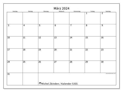 Kalender März 2024 Zum Ausdrucken “53ss” Michel Zbinden Lu