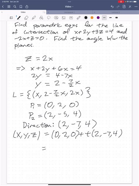 solved determine parametric equations of the line of intersections of the planes x 2y 3z
