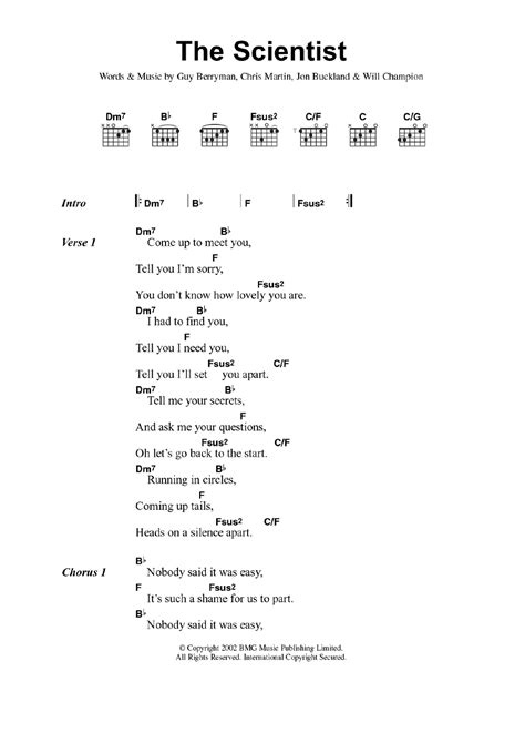 coldplay the scientist chords