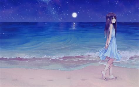 Girl Beach Night Anime Wallpapers Hd Desktop And Mobile