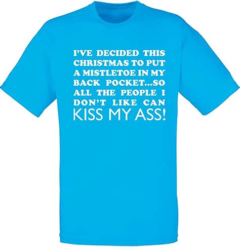 Kiss My Ass Mens Printed T Shirt Azurewhite Xl Uk Clothing