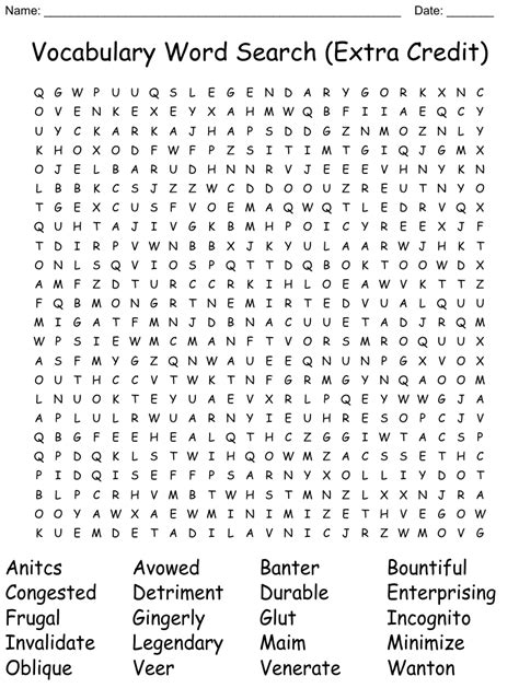Vocabulary Word Search Extra Credit Wordmint