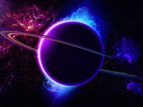 Universe Nebula Planet Ring Light Purple Blue Color 2560