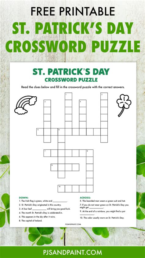 St Patricks Day Crossword Puzzle Free Printable Game Pjs And Paint